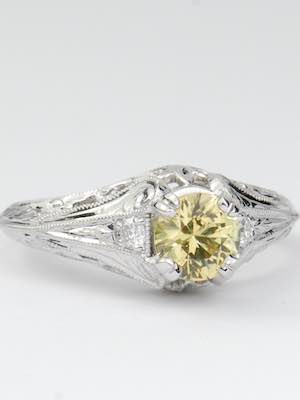 Vintage Style Engagement Ring with Yellow Sapphire