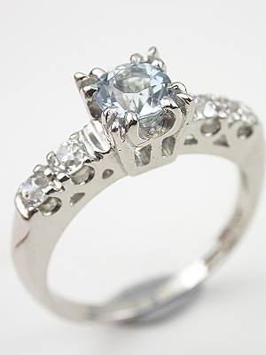 Vintage Aquamarine Engagement Ring with Illusion Setting