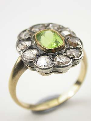 Antique Victorian Peridot and Rose Cut Diamond Ring