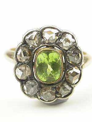 Antique Victorian Peridot and Rose Cut Diamond Ring