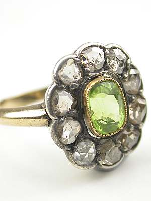 Antique Victorian Peridot and Rose Cut Diamond Ring