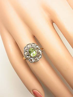 Antique Victorian Peridot and Rose Cut Diamond Ring