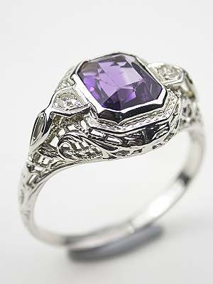 Antique Cushion Cut Amethyst Filigree Cocktail Ring