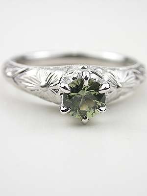 Antique Style Green Sapphire Floral Engagement Ring