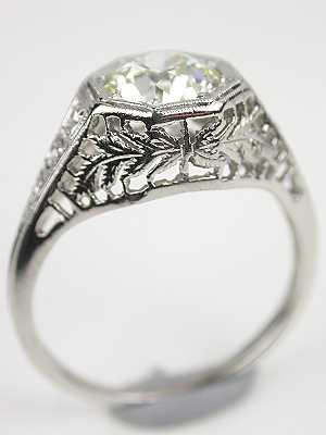 Pierced Filigree Antique Engagement Ring