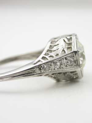 Pierced Filigree Antique Engagement Ring