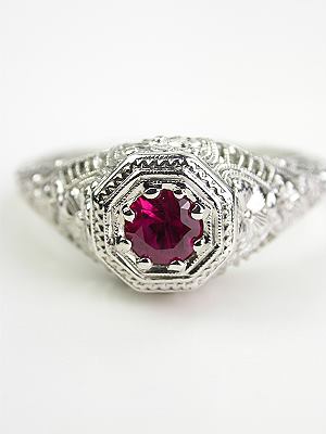Antique Ruby Ring with Floral and Filigree