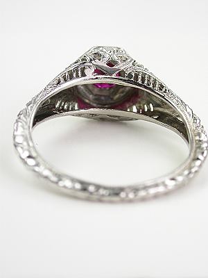 Antique Ruby Ring with Floral and Filigree