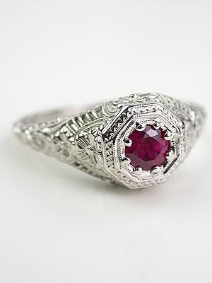 Antique Ruby Ring with Floral and Filigree