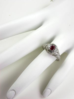 Antique Ruby Ring with Floral and Filigree