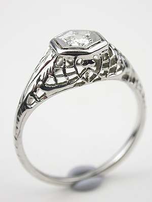 Filigree and Diamond Antique Engagement Ring