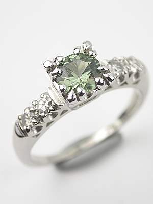 Green Sapphire Vintage Bridal Rings