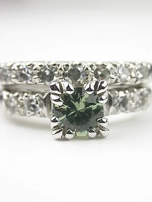 Green Sapphire Vintage Bridal Rings