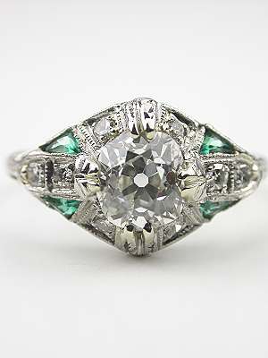 Antique Engagement Ring with Emerald Accents