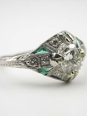 Antique Engagement Ring with Emerald Accents