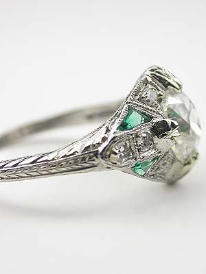 Antique Engagement Ring with Emerald Accents