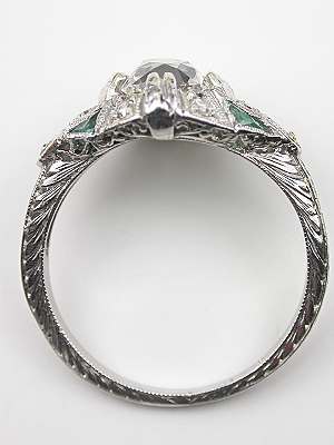 Antique Engagement Ring with Emerald Accents