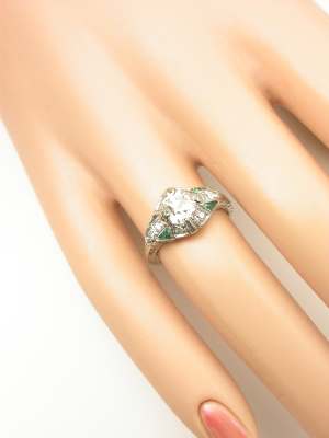 Antique Engagement Ring with Emerald Accents