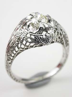 Vintage Floral and Filigree Antique Engagement Ring