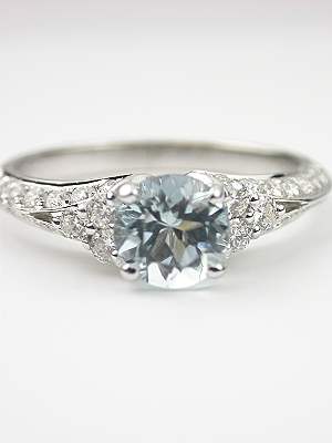 Antique Style Aquamarine Engagement Ring