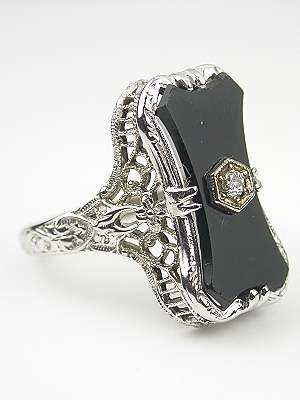 Filigree and Onyx Antique Cocktail Ring