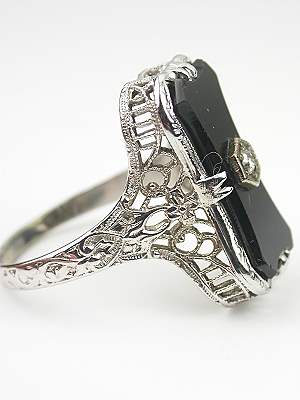 Filigree and Onyx Antique Cocktail Ring