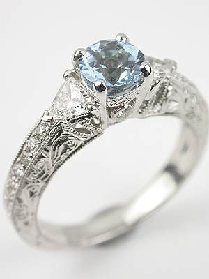 Antique Style Engagement Ring with Aquamarine