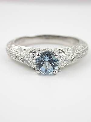 Antique Style Engagement Ring with Aquamarine
