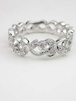 Diamond Wedding Ring with Vine and Leaf Motif