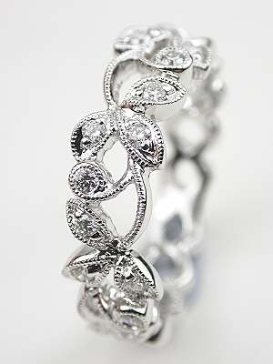 Diamond Wedding Ring with Vine and Leaf Motif