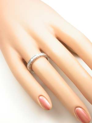 Princess Cut Diamond Eternity Band with Leaf Motif