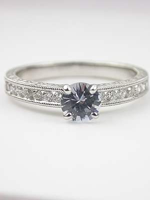 Antique Style White Sapphire Engagement Ring