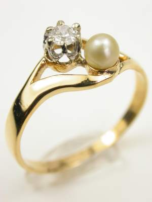 Vintage Pearl and Diamond Engagement Ring