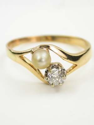 Vintage Pearl and Diamond Engagement Ring