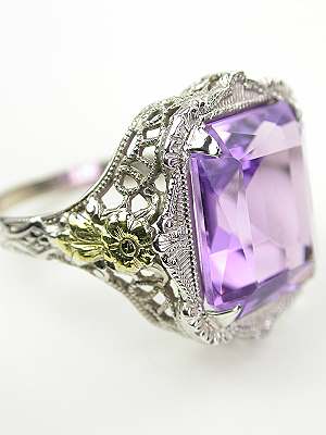 Vintage Amethyst Cocktail Ring with Floral Trim