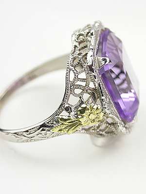 Vintage Amethyst Cocktail Ring with Floral Trim