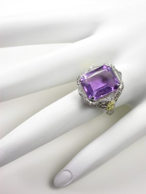 Vintage Amethyst Cocktail Ring with Floral Trim