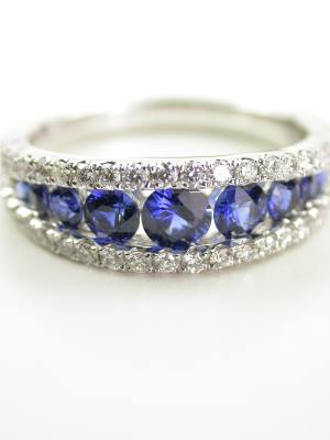 Sapphire and Diamond Antique Style Wedding Ring