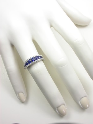 Sapphire and Diamond Antique Style Wedding Ring