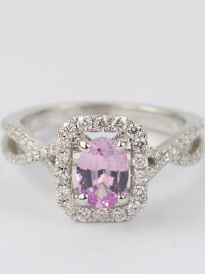 Pink Sapphire Engagement Ring with Swirling Band