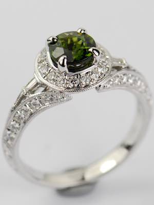 Halo Engagement Ring with Tourmaline