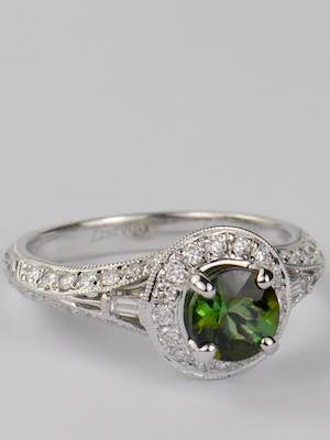 Halo Engagement Ring with Tourmaline