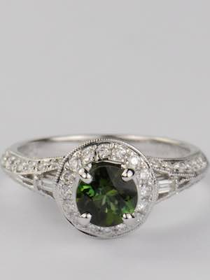 Halo Engagement Ring with Tourmaline