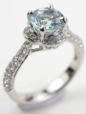 Antique Style Aquamarine Engagement Ring