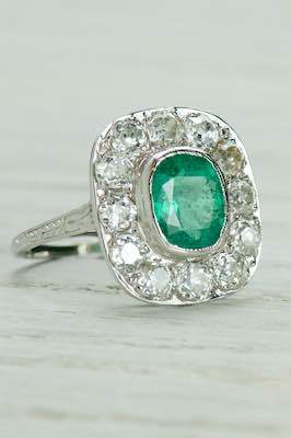 Edwardian Antique Ring with Cushion Cut Emerald