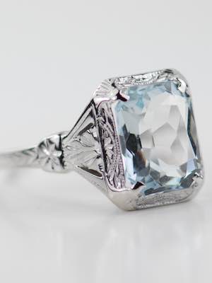 Art Deco Aquamarine Engagement Ring