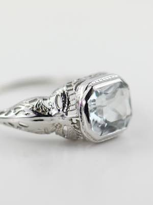 Art Deco Aquamarine Engagement Ring