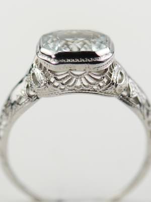 Art Deco Aquamarine Engagement Ring