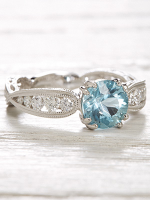 Aquamarine Engagement Ring with a Scalloped Band