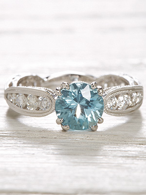 Aquamarine Engagement Ring with a Scalloped Band